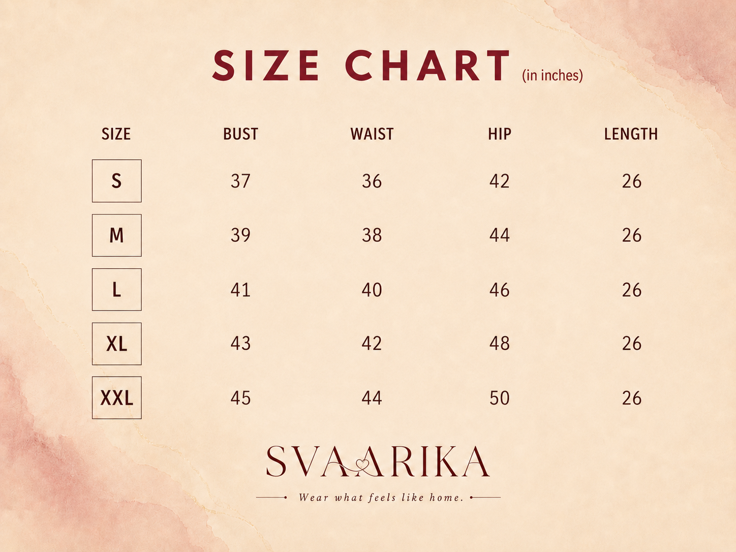 Shirt and Top size chart