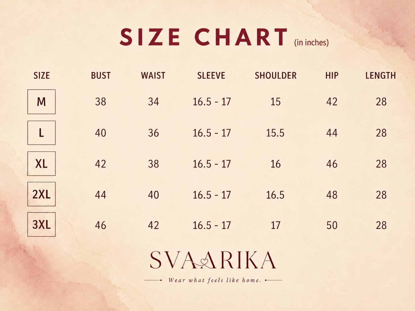 Kurti size chart